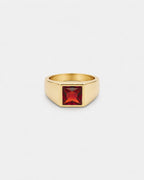 Men’s Red Zirconia Square Signet Ring, Gold-Tone