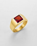 Men’s Red Zirconia Square Signet Ring, Gold-Tone
