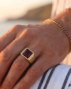 Men’s Red Zirconia Square Signet Ring, Gold-Tone