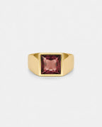 Men’s Red Zirconia Square Signet Ring, Gold-Tone