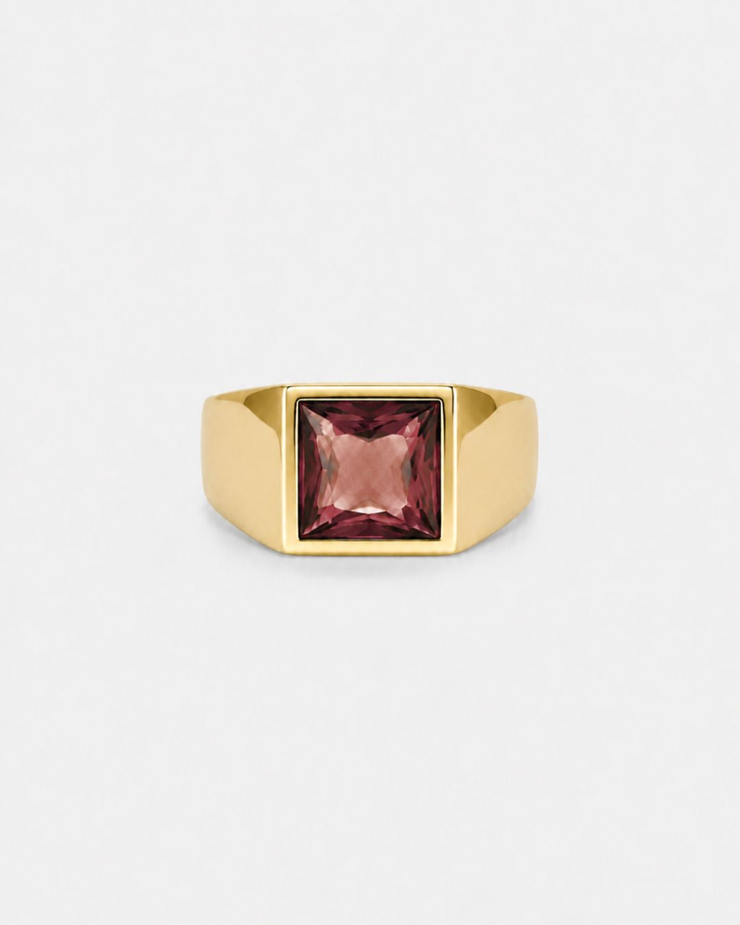 Men’s Red Zirconia Square Signet Ring, Gold-Tone