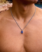 Men’s 1 ct Lab-Grown Sapphire Pendant Necklace, 925 Silver Pendant