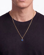 Men’s 1 Carat Lab-Grown Sapphire Pendant Necklace, 18K Gold-Plated