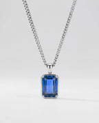 Men’s 1 ct Lab-Grown Sapphire Pendant Necklace, 925 Silver Pendant