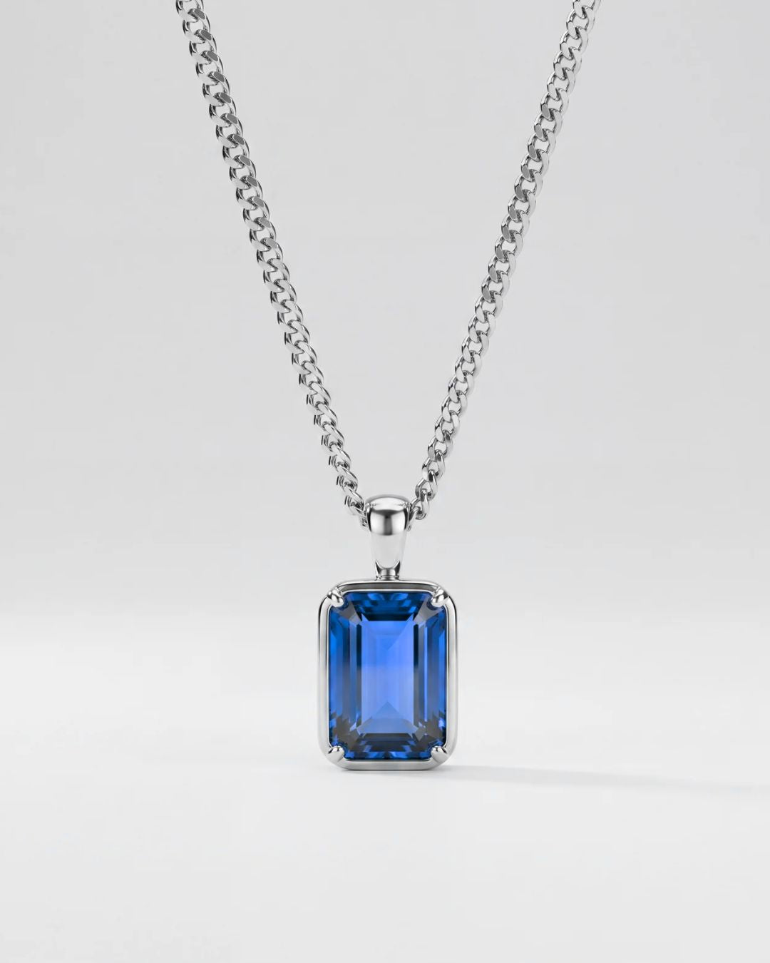 Men’s 1 ct Lab-Grown Sapphire Pendant Necklace, 925 Silver Pendant