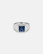 Men’s Blue Zirconia Square Signet Ring, Silver-Tone