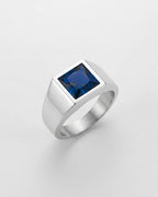 Men’s Blue Zirconia Square Signet Ring, Silver-Tone