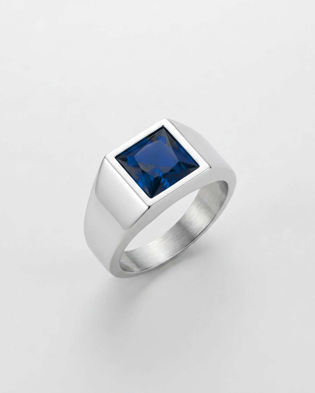 Men’s Blue Zirconia Square Signet Ring, Silver-Tone