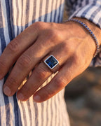 Men’s Blue Zirconia Square Signet Ring, Silver-Tone