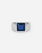 Men’s Blue Zirconia Square Signet Ring, Silver-Tone