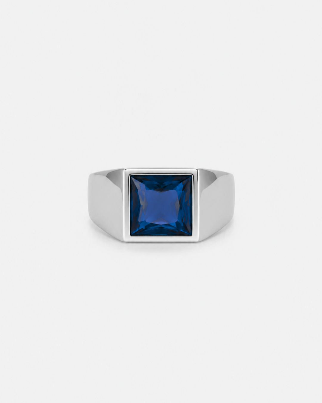 Men’s Blue Zirconia Square Signet Ring, Silver-Tone