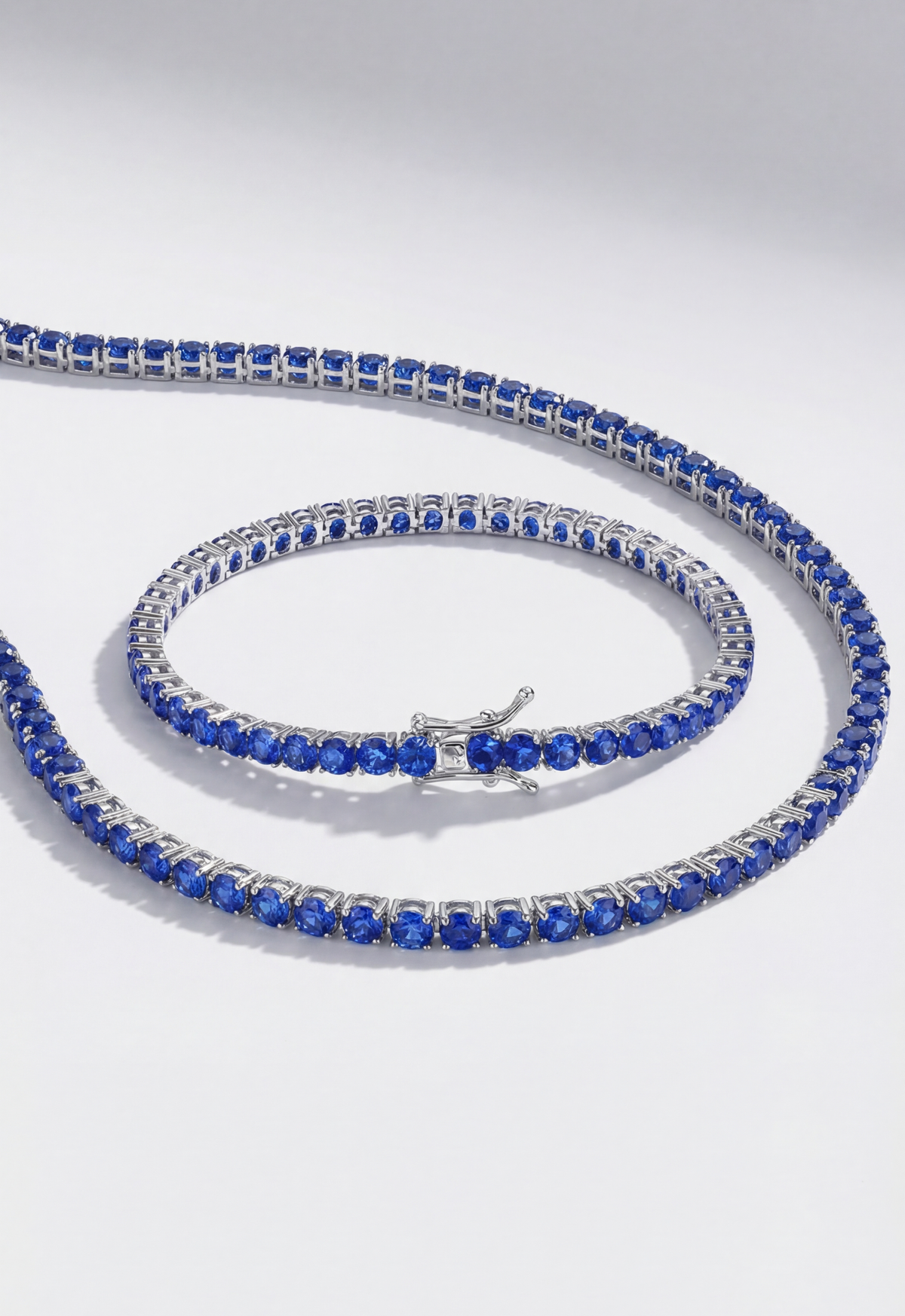 Blue Zircon Tennis Necklace, 4 mm, Silver-Plated, 56 cm