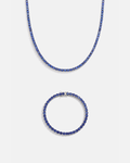 Blue Zircon Tennis Necklace and Bracelet Set, 4 mm, White-Gold-Plated