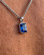 Men’s 1 ct Lab-Grown Sapphire Pendant Necklace, 925 Silver Pendant