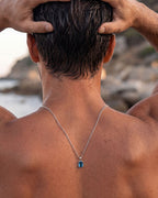 Men’s 1 ct Lab-Grown Sapphire Pendant Necklace, 925 Silver Pendant