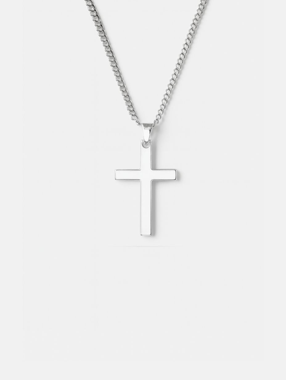 Men’s Cross Pendant Necklace, 60 cm, Platinum-Plated
