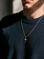 Men’s Cross Pendant Necklace, 60 cm, Platinum-Plated