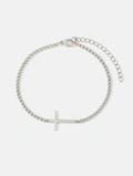 Men’s Cuban Chain Cross Bracelet, 3 mm, Platinum-Plated Steel