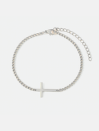Men’s Cuban Chain Cross Bracelet, 3 mm, Platinum-Plated Steel