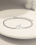 Men’s Cuban Chain Cross Bracelet, 3 mm, Platinum-Plated Steel