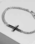 Men’s Cuban Chain Cross Bracelet, 3 mm, Platinum-Plated Steel