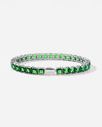 Green Square-Stone Tennis Bracelet, 5 mm, Silver-Tone Steel