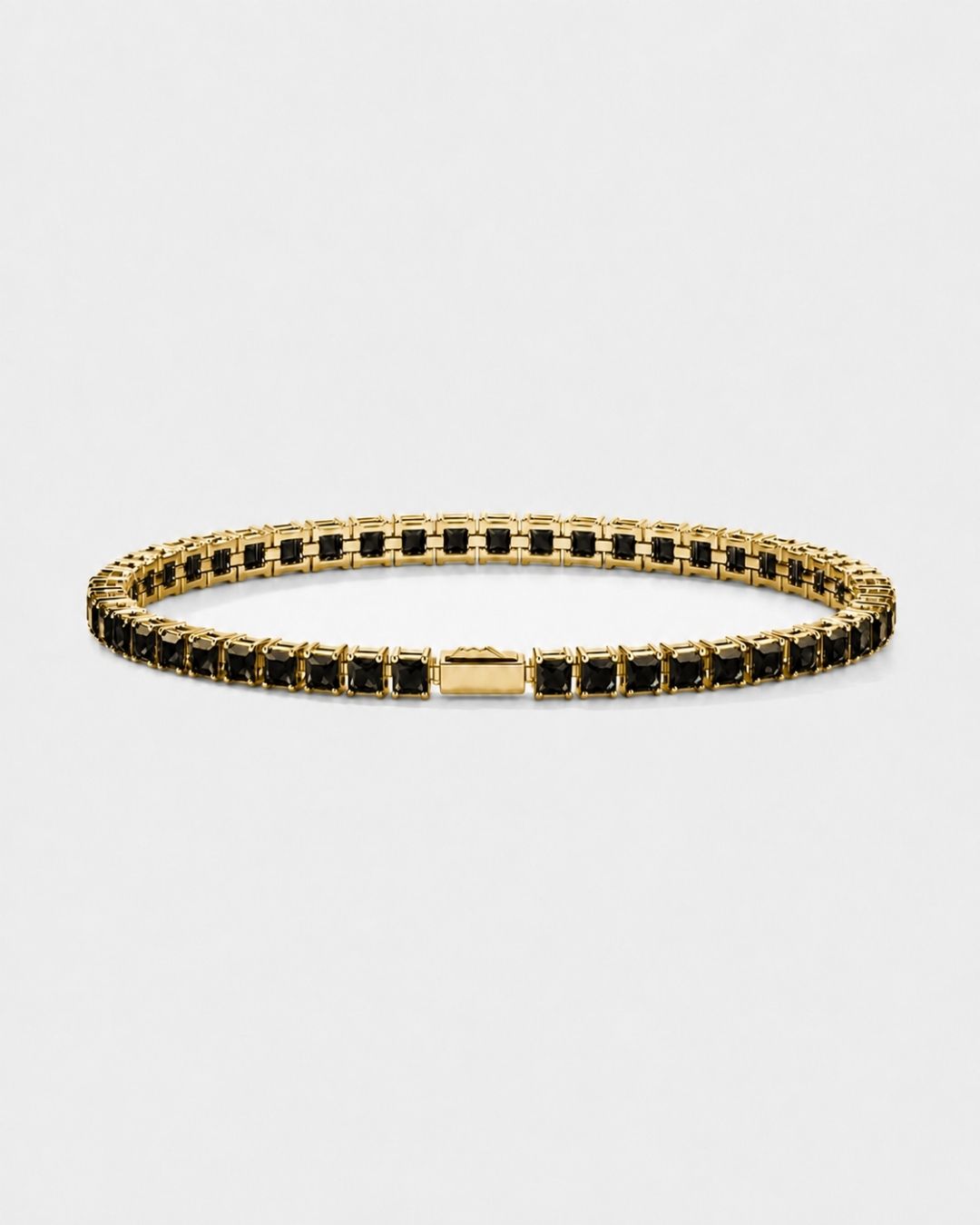 Black Square-Stone Tennis Bracelet, 4 mm, Gold-Tone Steel