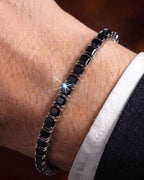Black Square-Stone Tennis Bracelet, 4 mm, Silver-Tone Steel