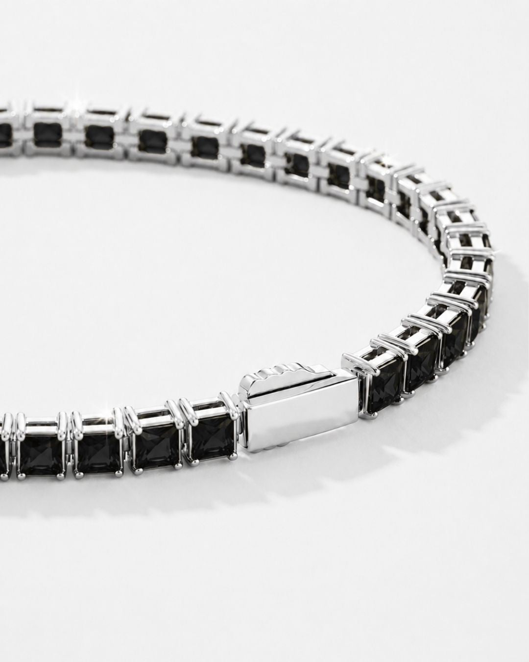 Black Square-Stone Tennis Bracelet, 4 mm, Silver-Tone Steel