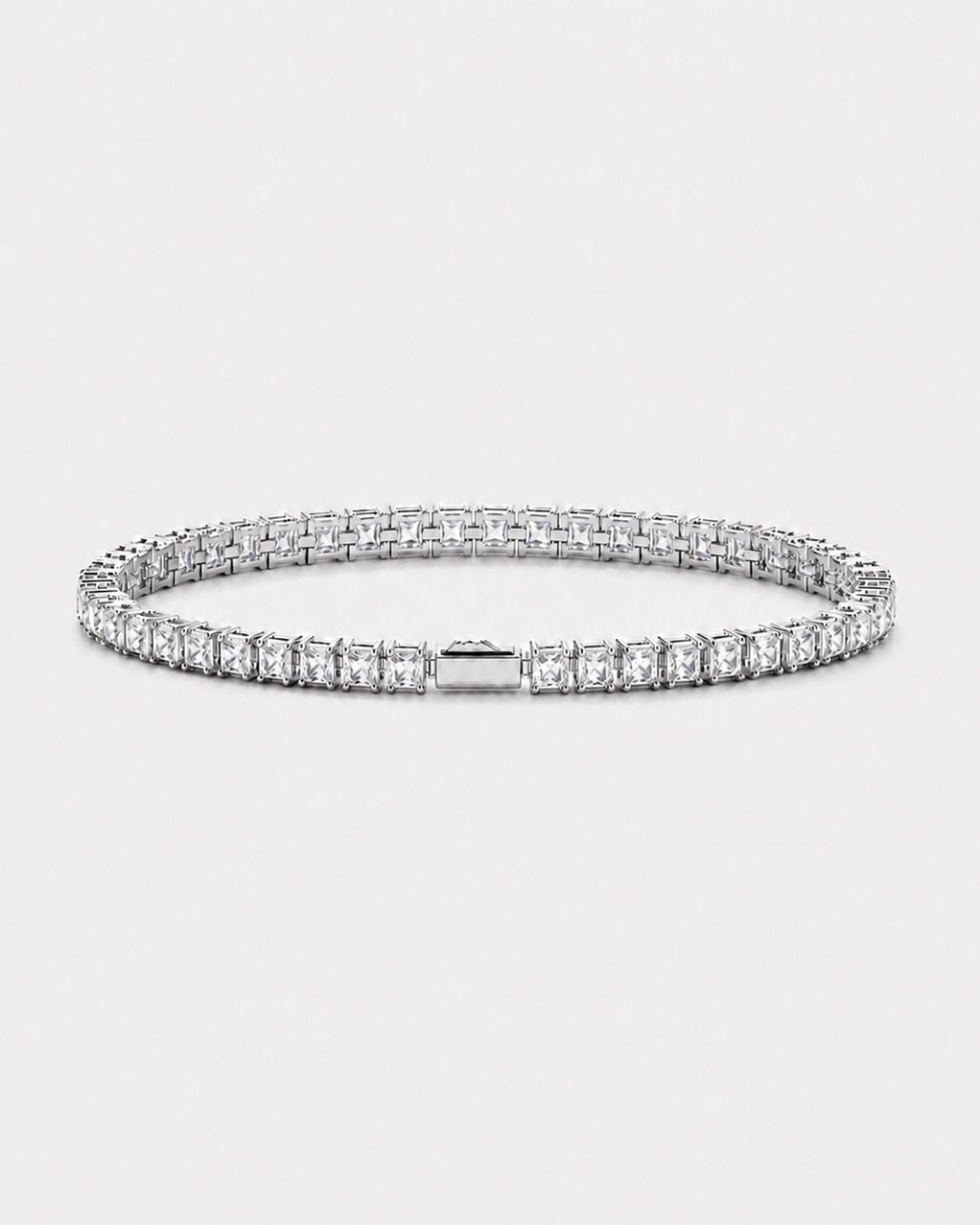 Clear Square-Stone Tennis Bracelet, 4 mm, Silver-Tone Steel