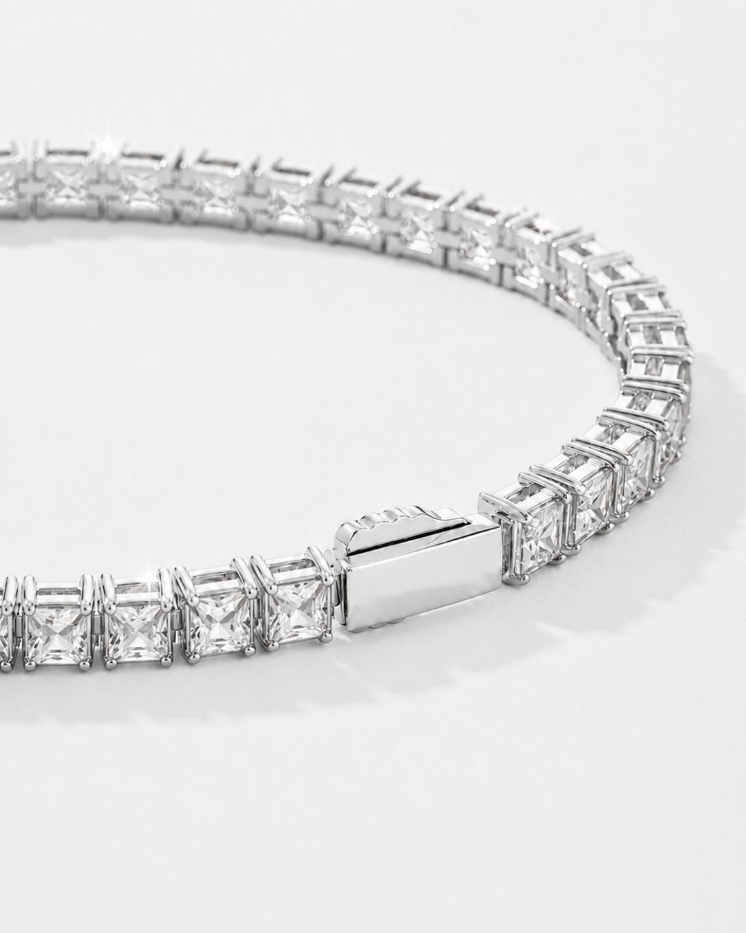 Clear Square-Stone Tennis Bracelet, 4 mm, Silver-Tone Steel