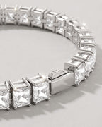 Clear Square-Stone Tennis Bracelet, 5 mm, Silver-Tone Steel