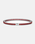 Red Square-Stone Tennis Bracelet, 4 mm, Silver-Tone Steel