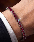 Red Square-Stone Tennis Bracelet, 4 mm, Silver-Tone Steel