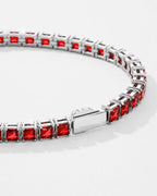 Red Square-Stone Tennis Bracelet, 4 mm, Silver-Tone Steel
