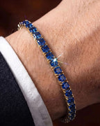 Blue Square-Stone Tennis Bracelet, 5 mm, Gold-Tone Steel