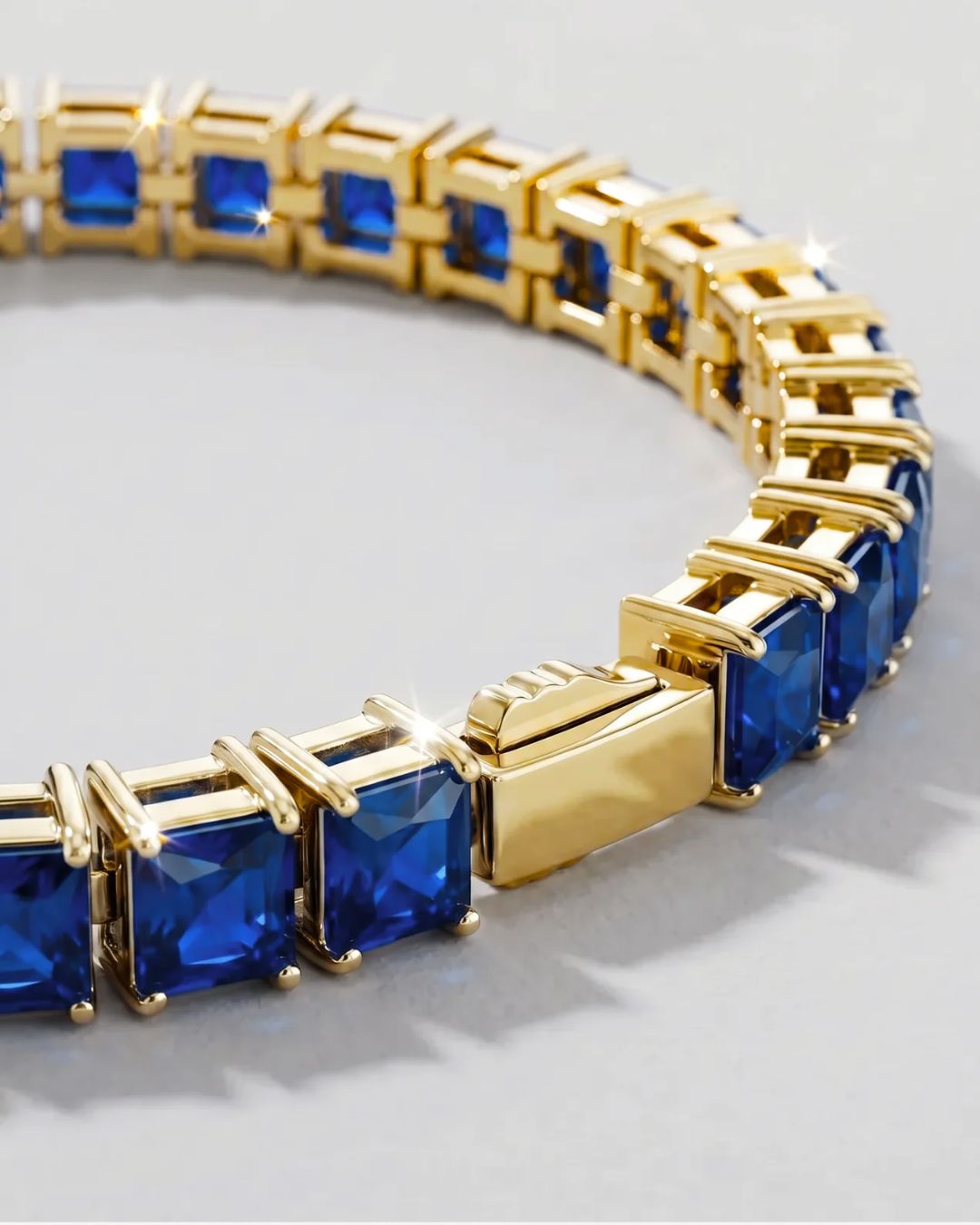 Blue Square-Stone Tennis Bracelet, 5 mm, Gold-Tone Steel