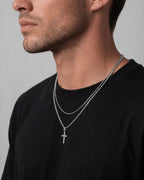 Cross and Square Chain Necklace Set, 2 Pieces, Stainless Steel