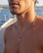 Cross and Square Chain Necklace Set, 2 Pieces, Stainless Steel