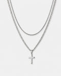 Cross and Square Chain Necklace Set, 2 Pieces, Stainless Steel