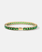Green Square-Stone Tennis Bracelet, 5 mm, Gold-Tone Steel