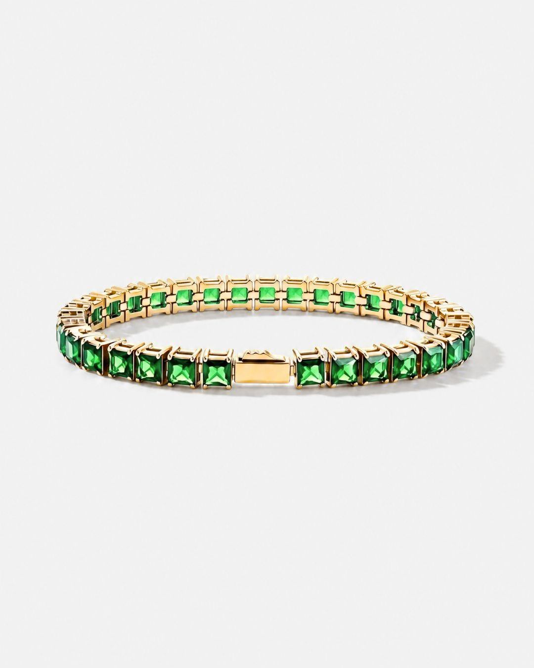 Green Square-Stone Tennis Bracelet, 5 mm, Gold-Tone Steel