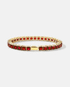 Red Square-Stone Tennis Bracelet, 5 mm, Gold-Tone Steel