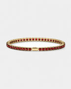 Red Square-Stone Tennis Bracelet, 4 mm, Gold-Tone Steel
