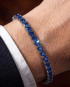 Blue Square-Stone Tennis Bracelet, 4 mm, Silver-Tone Steel