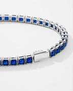 Blue Square-Stone Tennis Bracelet, 4 mm, Silver-Tone Steel