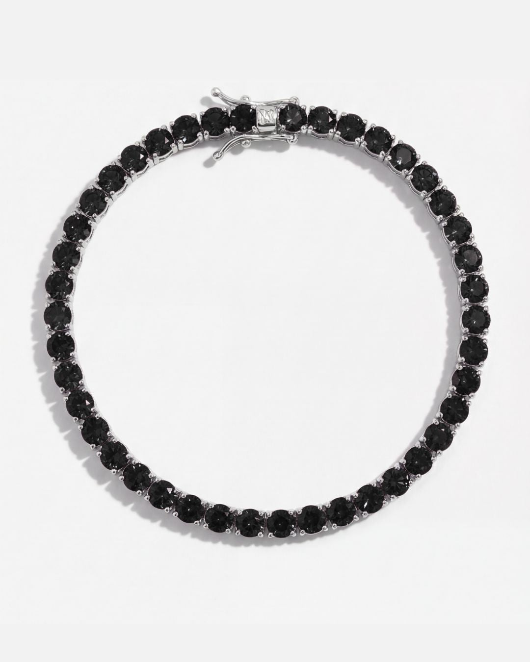 Black Zircon Tennis Bracelet, 4 mm, Silver-Plated — Reserva