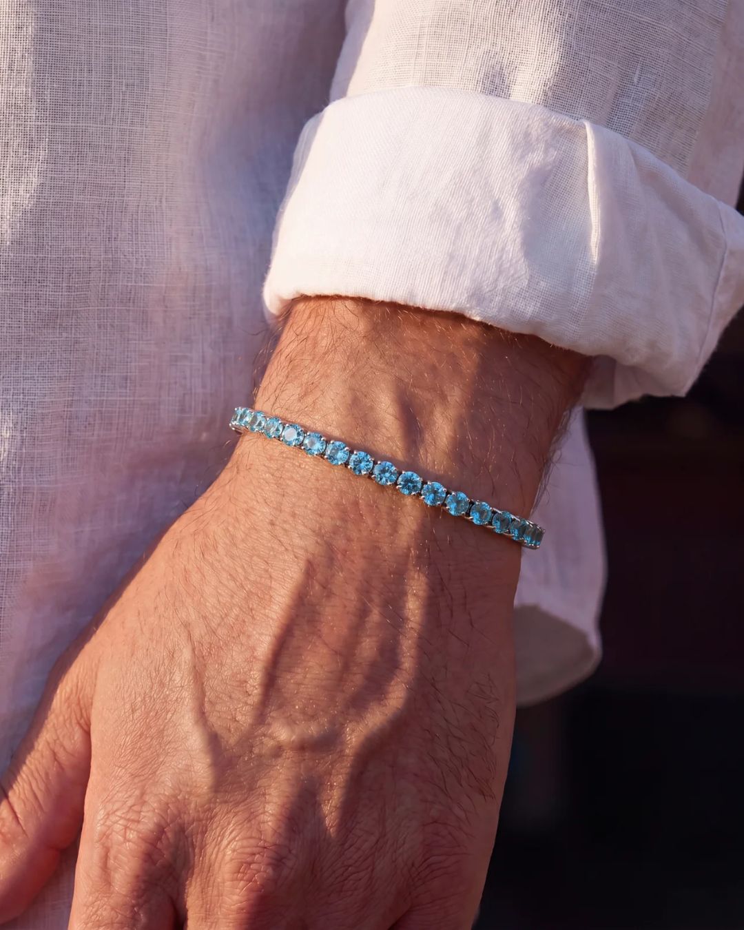 Aqua Blue Tennis Bracelet, 4 mm, Silver-Plated — Reserva