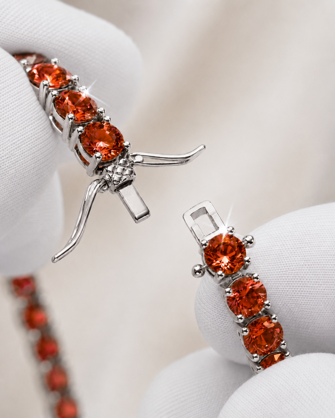 Red Zircon Tennis Bracelet, 4 mm, Silver-Plated