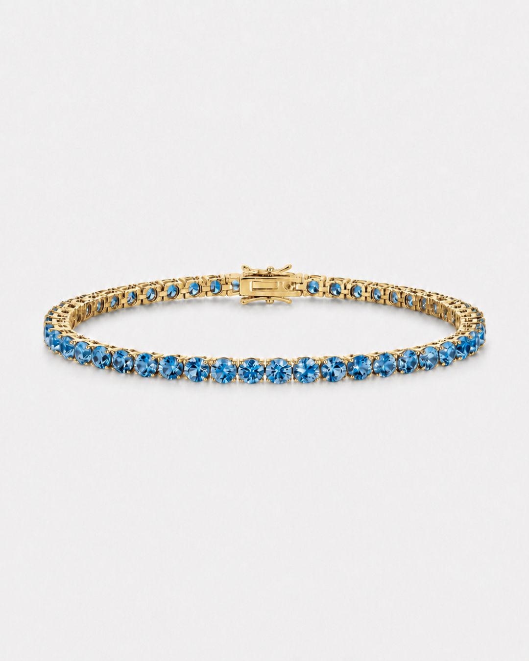 Aquamarine Blue Zircon Tennis Bracelet, 4 mm, 14K Gold-Plated